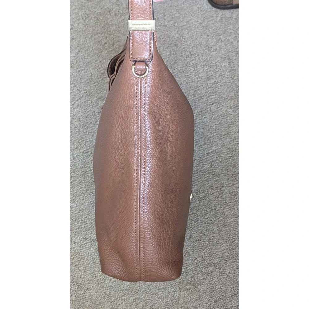 Michael Kors Bedford TZ Hobo Bag Women Brown Pebbled Leather Tassel Logo Plate